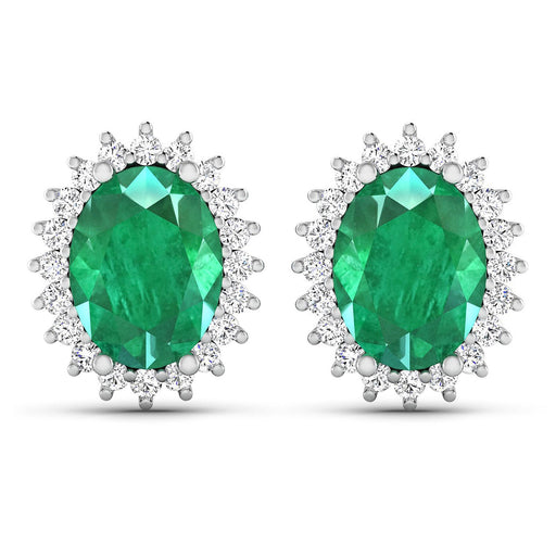 Bids.com 2.66 Carat Genuine Zambian Emerald and White Diamond 14K White Gold Earrings Earrings White Smoke