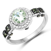 Bids.com 1.07 Carat Genuine Green Amethyst, Green Diamond and White Diamond .925 Sterling Silver Ring Rings White Smoke size 6.00,size 7.00,size 8.00,size 5.00,size 9.00,size 10.00