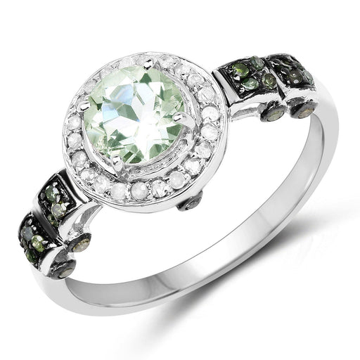 Bids.com 1.07 Carat Genuine Green Amethyst, Green Diamond and White Diamond .925 Sterling Silver Ring Rings White Smoke size 6.00,size 7.00,size 8.00,size 5.00,size 9.00,size 10.00