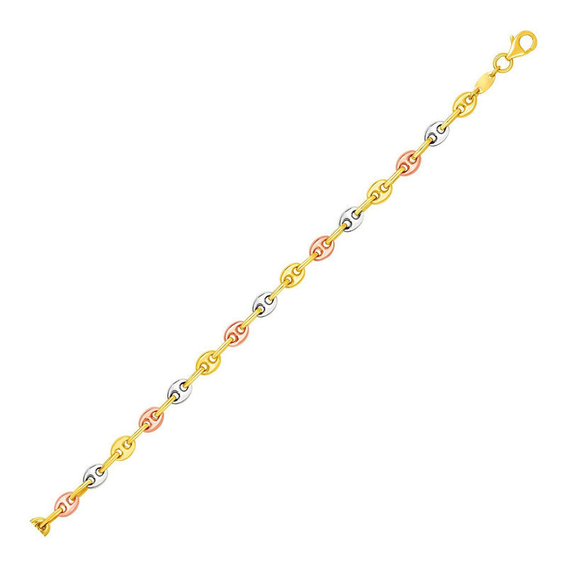 Bids.com 14k Tri Color Gold Mariner Link Bracelet Bracelets White Smoke 7.25 / Tri-Color Gold