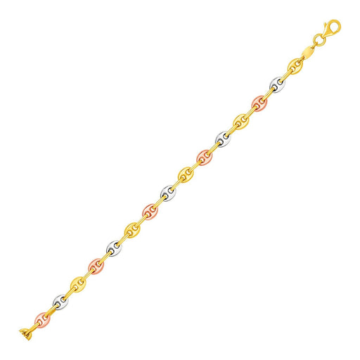Bids.com 14k Tri Color Gold Mariner Link Bracelet Bracelets White Smoke 7.25 / Tri-Color Gold