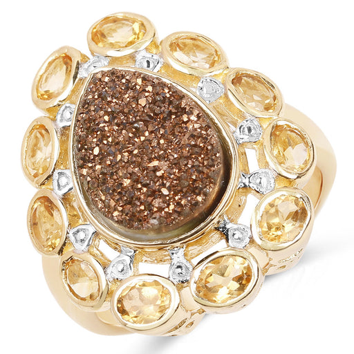 Bids.com 5.14 Carat Genuine Bronze Drusy and Citrine .925 Sterling Silver Ring Rings White Smoke size 5.00,size 9.00,size 10.00,size 6.00,size 7.00,size 8.00