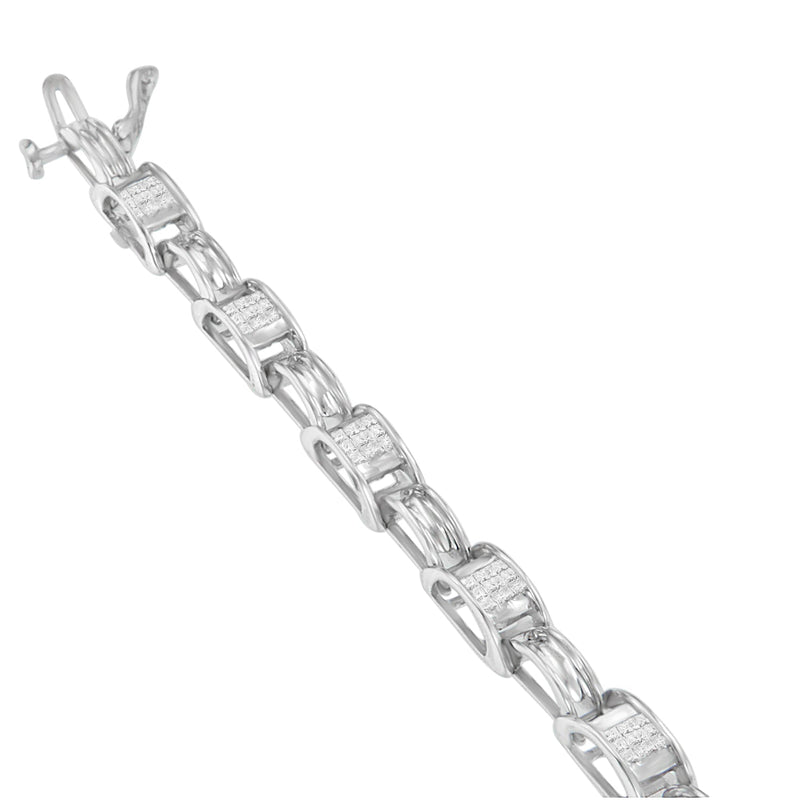 Bids.com 14K White Gold 1.0 Cttw Invisible Set Princess Diamond Alternating Link Tennis Bracelet (I-J Color, I1-I2 Clarity) - 7.25" Bracelets White Smoke White.Gold / 7.25