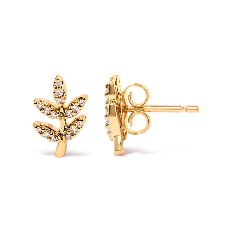 Bids.com 10K Yellow Gold 1/10 Cttw Diamond Accented Leaf and Branch Stud Earrings (H-I Color, I1-I2 Clarity) Earrings White Smoke Yellow.Gold / 0.115