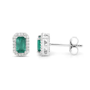 Bids.com 0.91 Carat Genuine Zambian Emerald and White Diamond 14K White Gold Earrings Earrings White Smoke