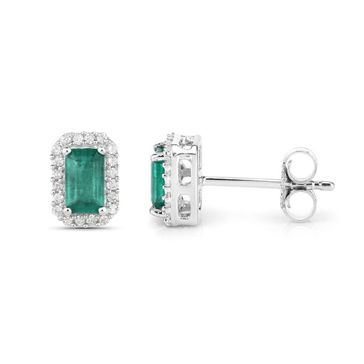 Bids.com 0.91 Carat Genuine Zambian Emerald and White Diamond 14K White Gold Earrings Earrings White Smoke