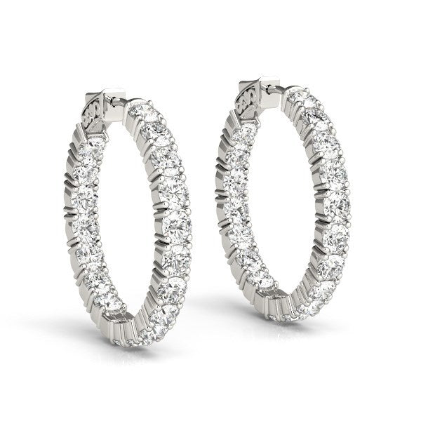 Bids.com 14k White Gold Two Sided Prong Set Diamond Hoop Earrings (3 1/2 cttw) Earrings White Smoke White Gold