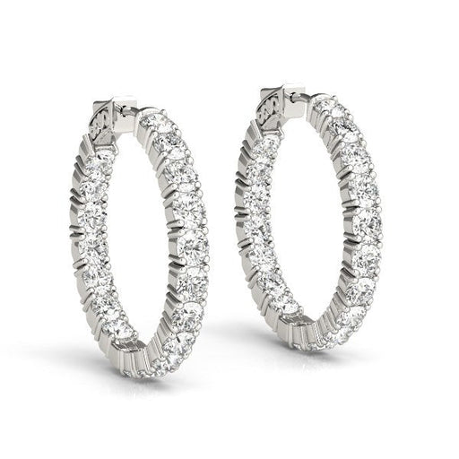 Bids.com 14k White Gold Two Sided Prong Set Diamond Hoop Earrings (3 1/2 cttw) Earrings White Smoke White Gold