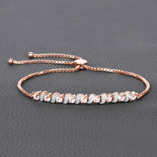 Bids.com 0.89 Carat Genuine Morganite and White Topaz .925 Sterling Silver Bracelet Bracelets Dim Gray size 10.00