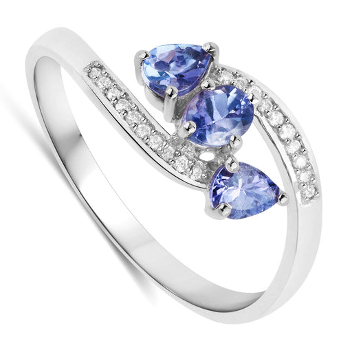 Bids.com 0.51 Carat Genuine Tanzanite and White Diamond 14K White Gold Ring Rings White Smoke size 7.00,size 5.00,size 6.00,size 8.00,size 9.00