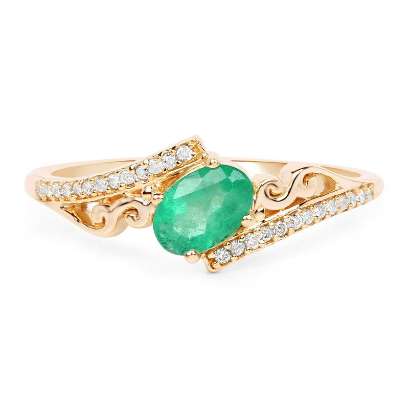 Bids.com 0.51 Carat Genuine Zambian Emerald and White Diamond 14K Yellow Gold Ring Rings White Smoke size 6.00,size 7.00,size 8.00,size 5.00,size 9.00