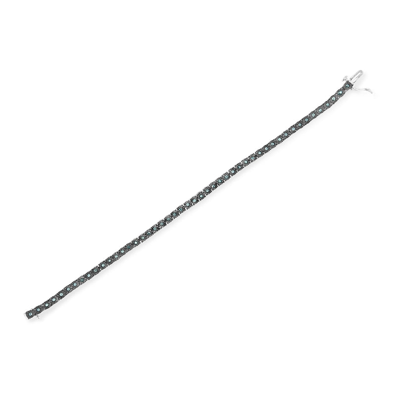 Bids.com Black Rhodium Plated .925 Sterling Silver 1.0 Cttw Diamond Miracle Tennis Bracelet (Enhanced Blue Color, I3 Clarity) - 7" Bracelets White Smoke White.Sterling Silver / 7