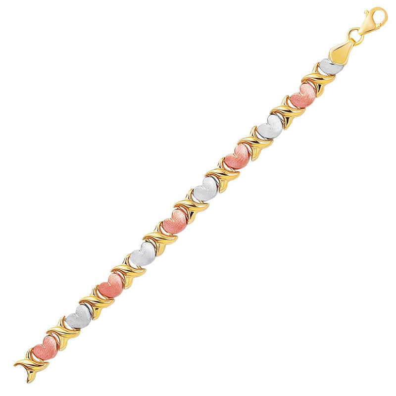 Bids.com 14k Tri-Color Gold Fancy Satin Heart Line Bracelet Bracelets White Smoke 7.25 / Tri-Color Gold