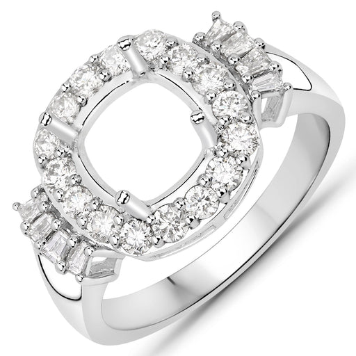 Bids.com 0.73 Carat Genuine White Diamond 14K White Gold Semi Mount Ring - holds 8x8mm Cushion Gemstone Rings White Smoke size 7.00,size 6.00,size 8.00