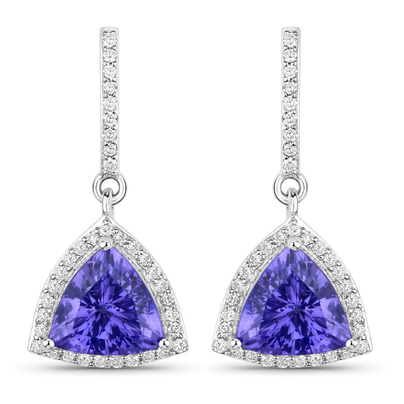 Bids.com 3.86 Carat Genuine Tanzanite and White Diamond 14K White Gold Earrings Earrings White Smoke