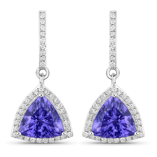 Bids.com 3.86 Carat Genuine Tanzanite and White Diamond 14K White Gold Earrings Earrings White Smoke
