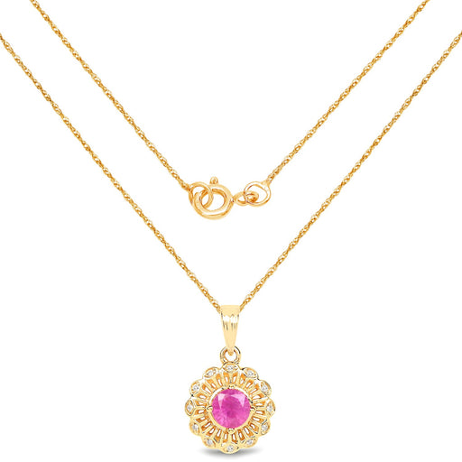 Bids.com 0.59 Carat Genuine Ruby and White Diamond 14K Yellow Gold Pendant Pendants White Smoke