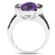 Bids.com 3.24 Carat Genuine Amethyst & Black Diamond .925 Sterling Silver Ring Rings White Smoke size 6.00,size 7.00,size 8.00,size 6.50,size 9.00,size 5.00,size 10.00