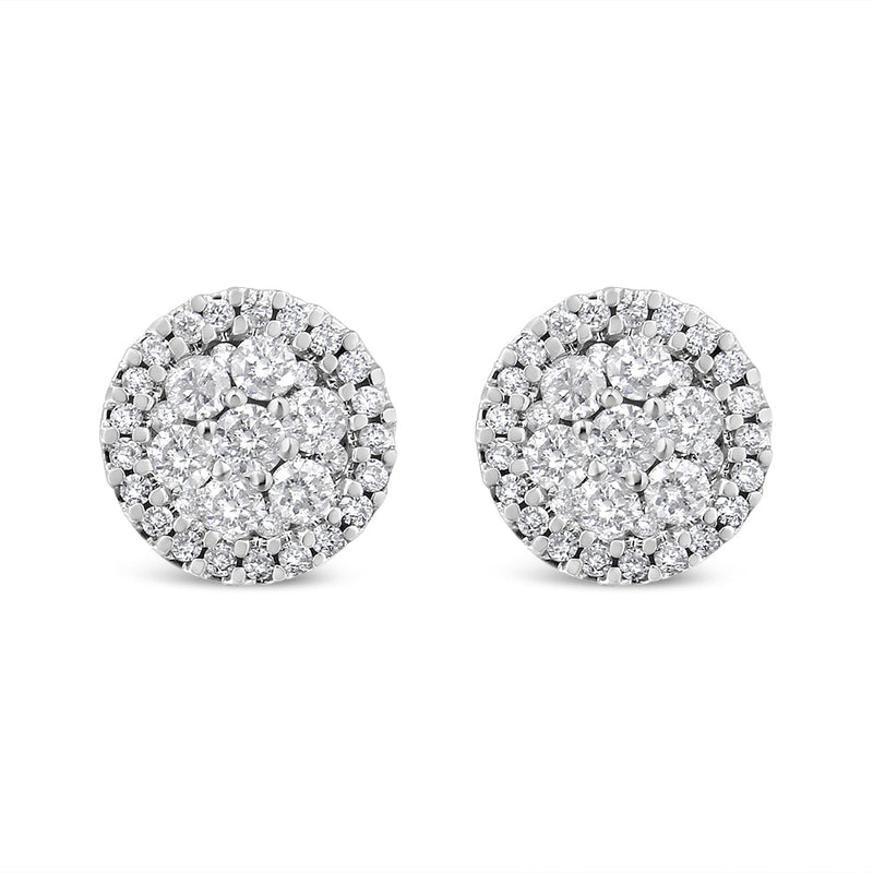 Bids.com AGS Certified 14K White Gold 1.0 Cttw Brilliant-Cut Diamond Halo-Style Cluster Round Button Stud Earrings (G-H Color, I1-I2 Clarity) Earrings White Smoke White.Gold / 1.03