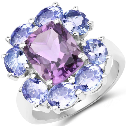 Bids.com 5.24 Carat Genuine Amethyst & Tanzanite .925 Sterling Silver Ring Rings White Smoke size 7.00,size 8.00,size 6.00,size 9.00