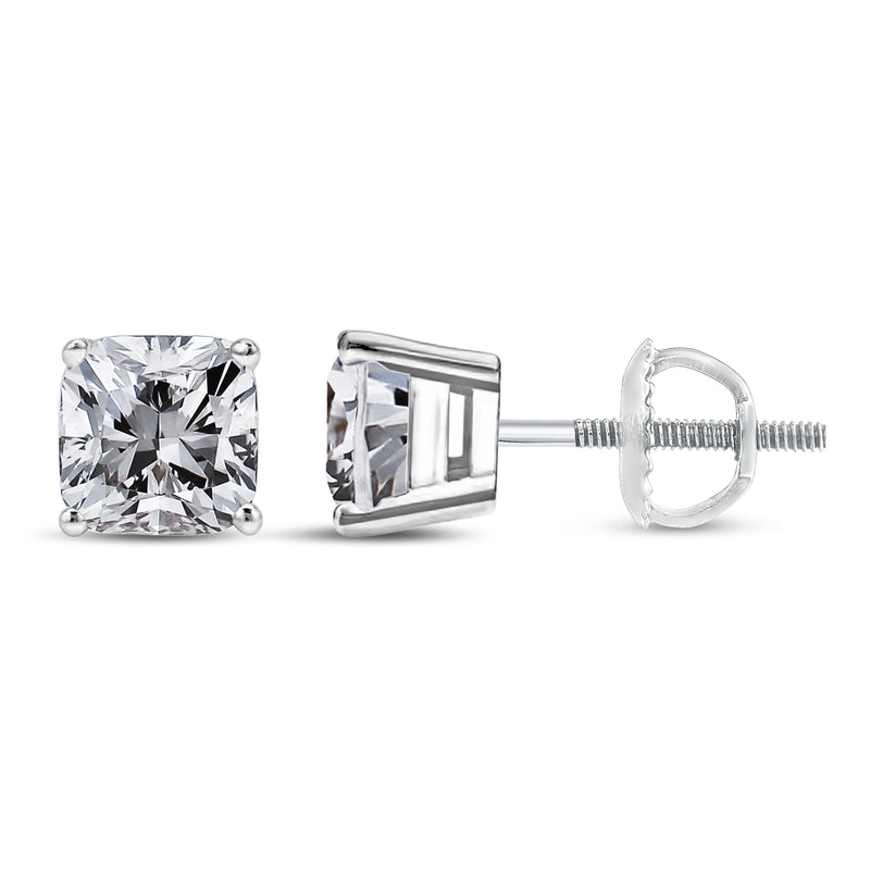 Bids.com 14K White Gold 1 1/2 Cttw Clarity Enhanced Princess Cut Diamond Solitaire Stud Earrings (I-J Color, I1-I2 Clarity) Earrings White Smoke White.Gold / 1.5