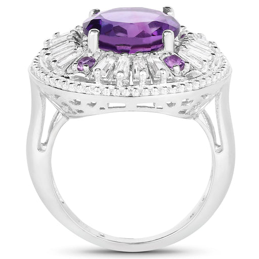 Bids.com 5.58 Carat Genuine Amethyst and White Topaz .925 Sterling Silver Ring Rings White Smoke size 6.00,size 7.00,size 8.00,size 9.00
