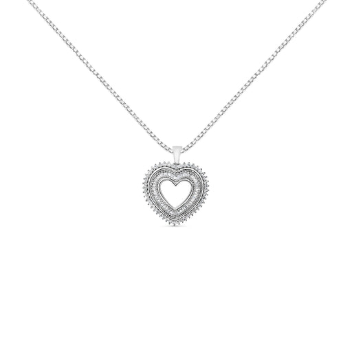 Bids.com .925 Sterling Silver 1.0 Ctw Diamond Shadow Open Heart Halo 18" Pendant Necklace (I-J Color, I1-I2 Clarity) Necklaces White Smoke White.Sterling Silver / 18