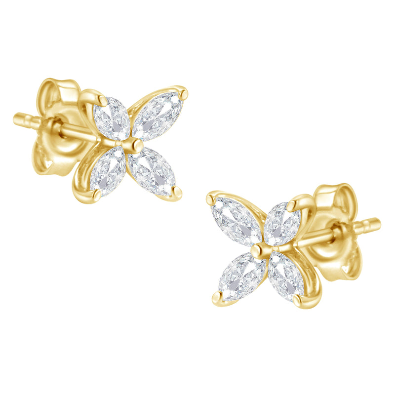 Bids.com 14K White Gold 1/2 Cttw Marquise Diamond 8 Stone Floral Leaf Stud Earrings (H-I Color, SI1-SI2 Clarity) Earrings White Smoke White.Gold / 0.5,Yellow.Gold / 0.5,Yellow.Gold / 0.75