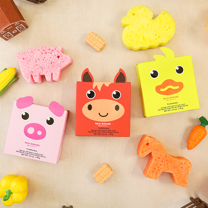 Spongellé Farm Animals Assorted Pack Body Wash Infused Buffer Wheat