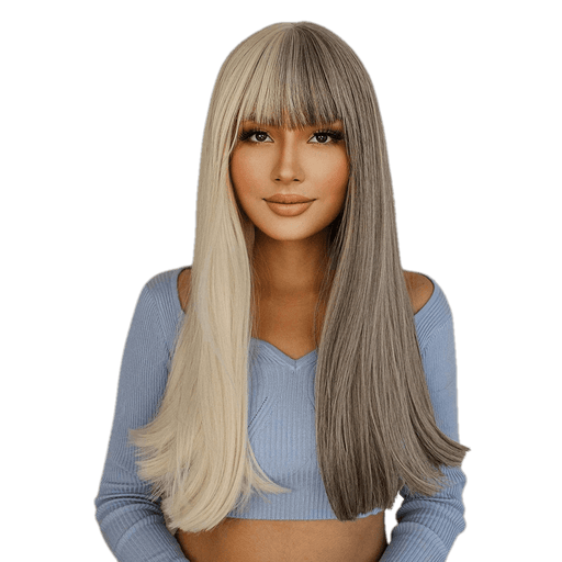 VIP Extensions VIP Extensions Fashion Wig, Straight with Bangs Wig Black Cosplay Wigs Long Straight Gray and White with Bangs