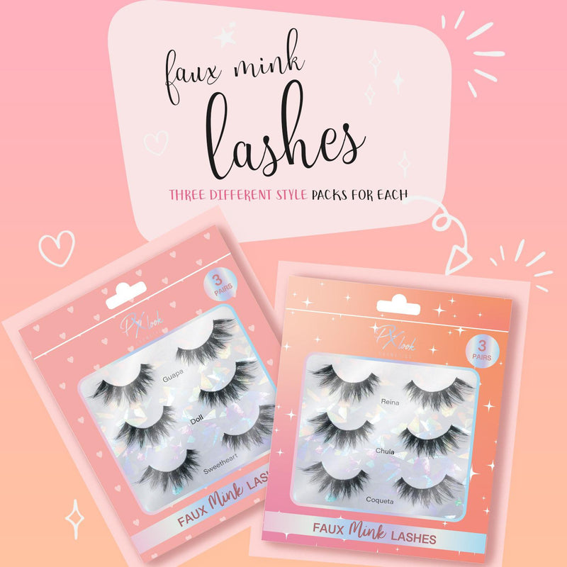 Prolux Cosmetics Faux Mink Lashes Eyelashes - 3 Pair Light Pink Style #1,Style #2,Style #3