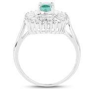Bids.com 2.16 Carat Genuine Zambian Emerald and White Topaz .925 Sterling Silver Ring Rings White Smoke size 6.00,size 7.00,size 8.00,size 9.00,size 5.00,size 10.00,size 7.50