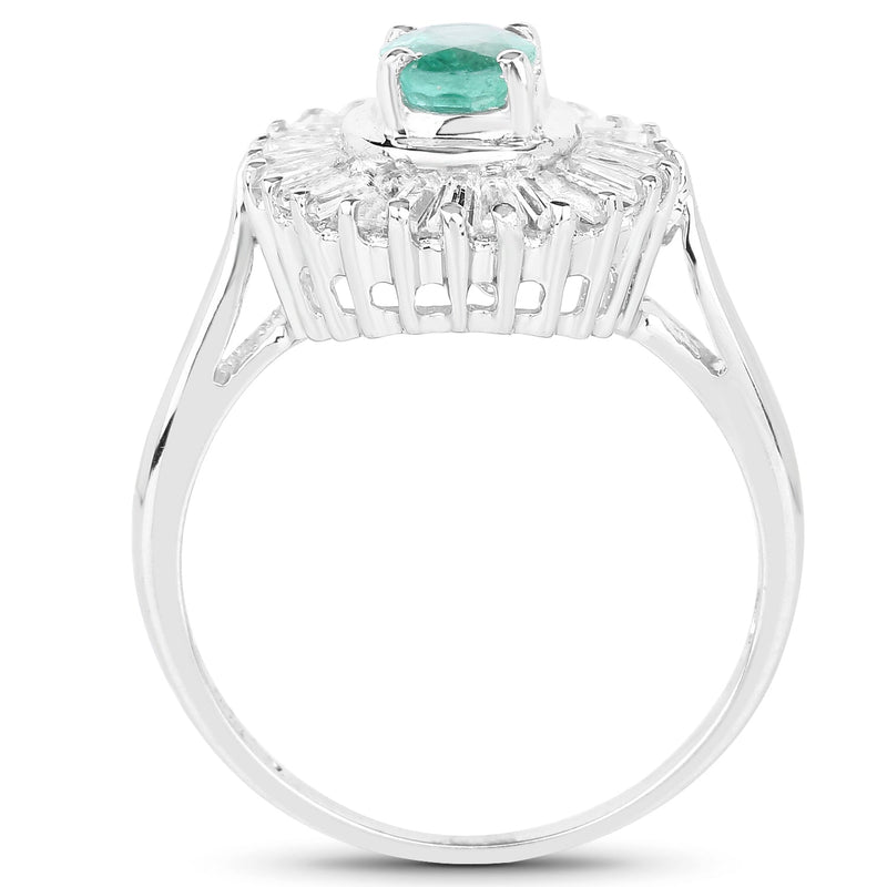 Bids.com 2.16 Carat Genuine Zambian Emerald and White Topaz .925 Sterling Silver Ring Rings White Smoke size 6.00,size 7.00,size 8.00,size 9.00,size 5.00,size 10.00,size 7.50