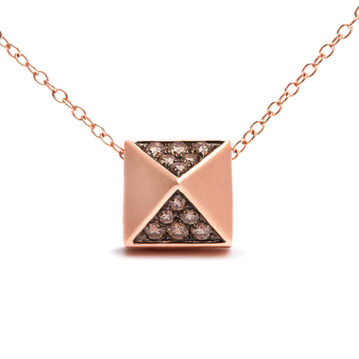 Bids.com 14K Rose Gold 1/4 Cttw Brown Diamond Matte Finished Pyramid Pendant Necklace (Brown Color, SI1-SI2 Clarity) - 18" Inches Necklaces White Smoke Rose.Gold / 18
