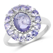 Bids.com 3.85 Carat Genuine Tanzanite .925 Sterling Silver Ring Rings White Smoke size 7.00,size 6.00,size 8.00,size 9.00