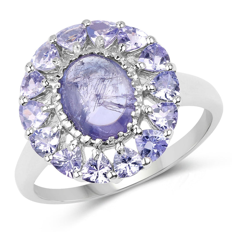 Bids.com 3.85 Carat Genuine Tanzanite .925 Sterling Silver Ring Rings White Smoke size 7.00,size 6.00,size 8.00,size 9.00