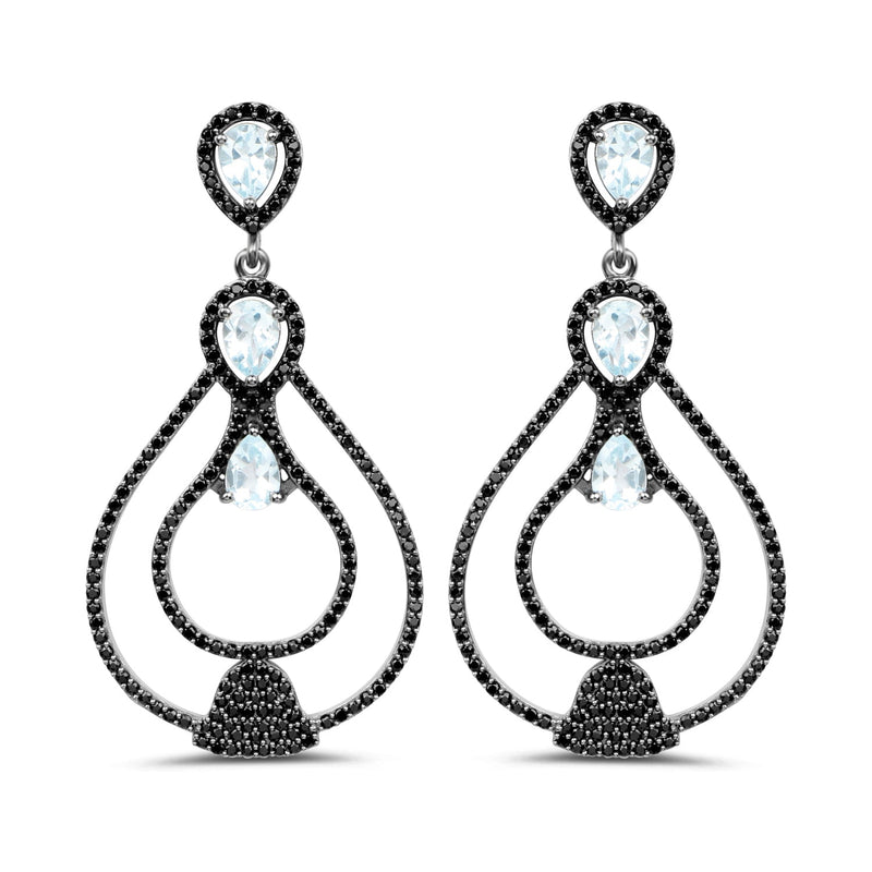 Bids.com 8.81 Carat Genuine Blue Topaz and Black Spinel .925 Sterling Silver Earrings Earrings White Smoke