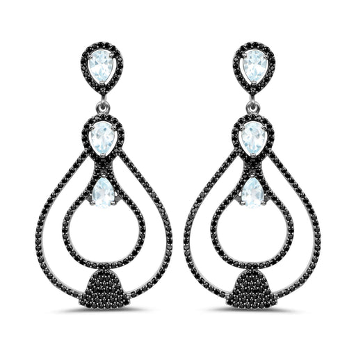 Bids.com 8.81 Carat Genuine Blue Topaz and Black Spinel .925 Sterling Silver Earrings Earrings White Smoke
