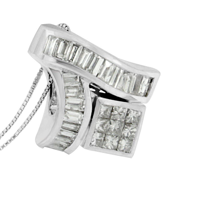 Bids.com 14K White Gold 1 7/8 cttw Princess and Baguette Cut Mixed Geometry Diamond Pendant Necklace (G-H, SI1-SI2) Necklaces White Smoke White.Gold / 18