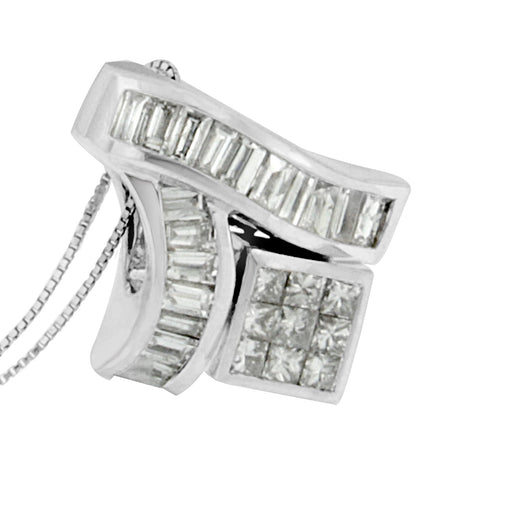 Bids.com 14K White Gold 1 7/8 cttw Princess and Baguette Cut Mixed Geometry Diamond Pendant Necklace (G-H, SI1-SI2) Necklaces White Smoke White.Gold / 18