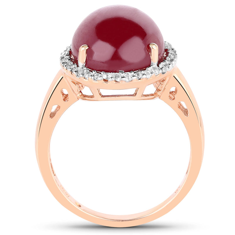 Bids.com 14K Rose Gold Plated 16.69 Carat Genuine Glass Filled Ruby and White Topaz .925 Sterling Silver Ring Rings White Smoke size 6.00,size 7.00,size 8.00,size 9.00