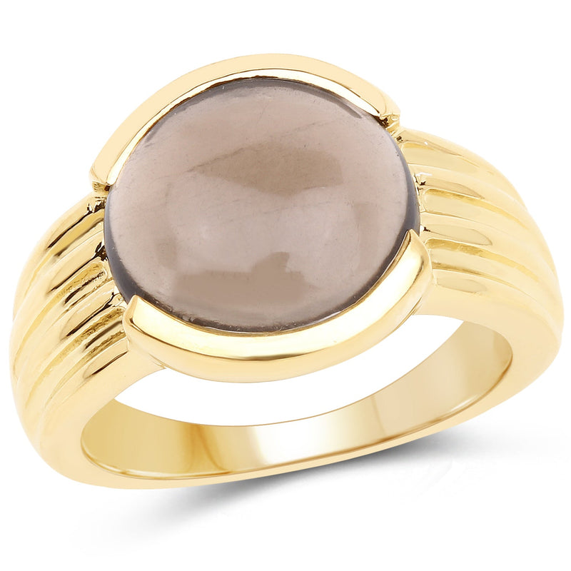 Bids.com 14K Yellow Gold Plated 4.89 Carat Genuine Smoky Quartz .925 Sterling Silver Ring Rings White Smoke size 6.00,size 7.00,size 8.00,size 9.00
