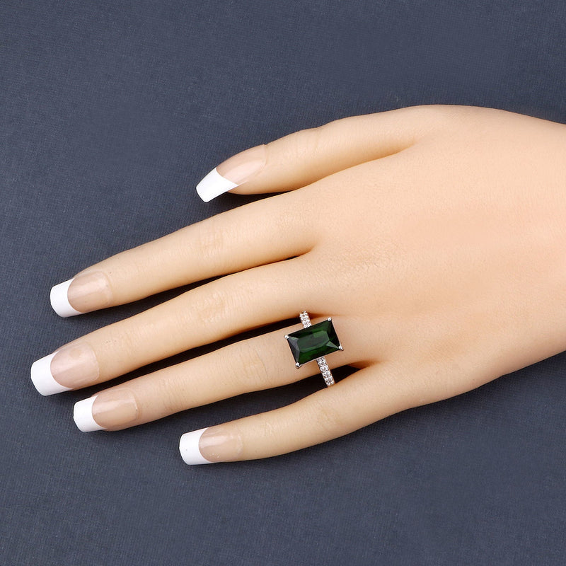 Bids.com 6.16 Carat Genuine Green Tourmaline and White Diamond 14K White Gold Ring Rings Dark Slate Gray size 6.00,size 7.00,size 8.00,size 9.00