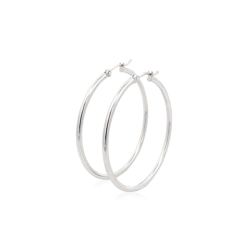 Bids.com 14k White Gold Polished Hoop Earrings (40 mm) Earrings White Smoke White Gold