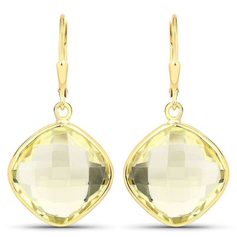 Bids.com 21.40 Carat Genuine Lemon Quartz .925 Sterling Silver Earrings Earrings White Smoke