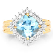 Bids.com 14K Yellow Gold Plated 4.33 Carat Genuine Swiss Blue Topaz and White Topaz .925 Sterling Silver Ring Rings White Smoke size 7.00,size 6.00,size 8.00,size 9.00