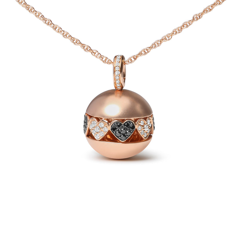 Bids.com 18K Rose Gold 3/8 Cttw Black and White Diamond Ball with Filigree Heart and Cluster Design 18" Pendant Necklace (Black and G-H Color, SI1-SI2 Clarity) Necklaces White Smoke Rose.Gold / 18
