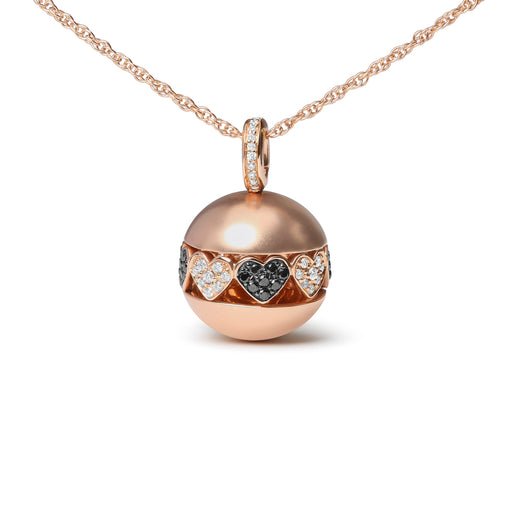 Bids.com 18K Rose Gold 3/8 Cttw Black and White Diamond Ball with Filigree Heart and Cluster Design 18" Pendant Necklace (Black and G-H Color, SI1-SI2 Clarity) Necklaces White Smoke Rose.Gold / 18