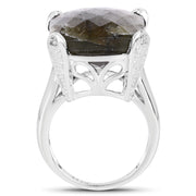 Bids.com 17.17 Carat Genuine Labradorite and White Topaz .925 Sterling Silver Ring Rings White Smoke size 6.00,size 7.00,size 8.00,size 5.00,size 9.00