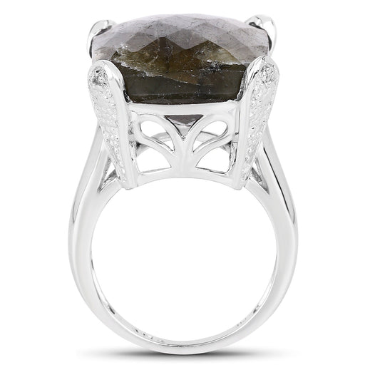 Bids.com 17.17 Carat Genuine Labradorite and White Topaz .925 Sterling Silver Ring Rings White Smoke size 6.00,size 7.00,size 8.00,size 5.00,size 9.00